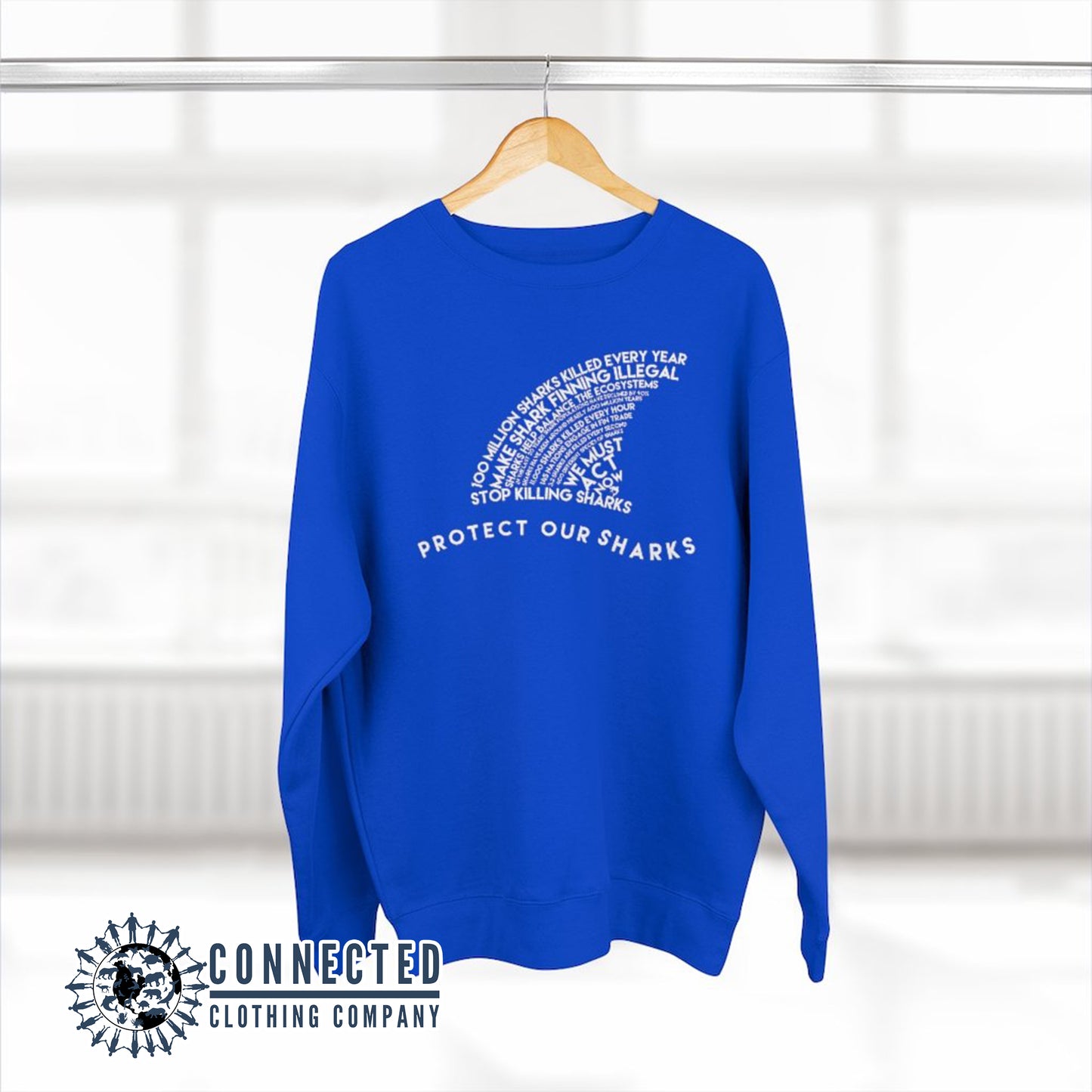Royal Blue Protect Our Sharks Unisex Crewneck Sweatshirt - sweetsherriloudesigns - Ethically and Sustainably Made - 10% of profits donated to shark conservation and ocean conservation