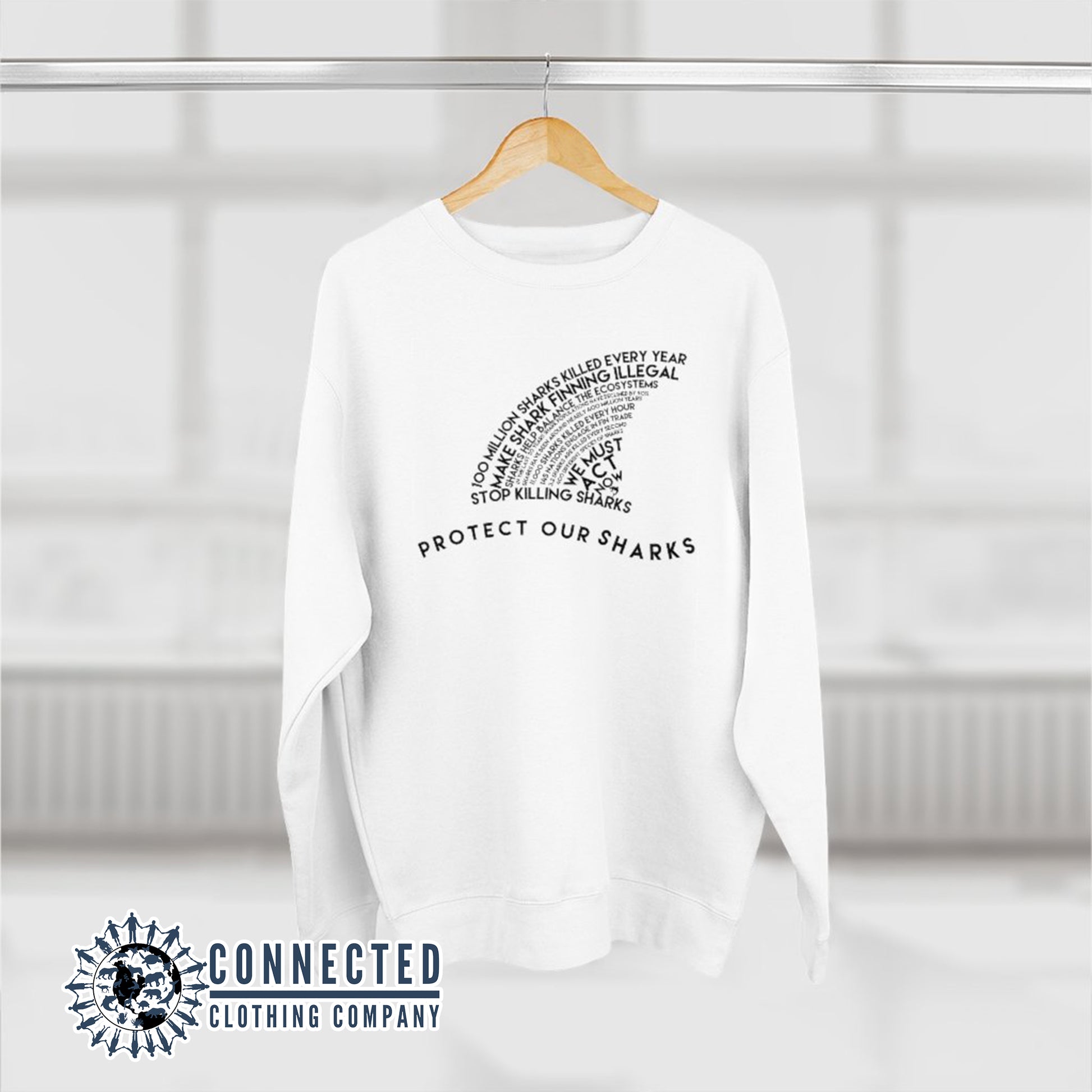 White Protect Our Sharks Unisex Crewneck Sweatshirt - architectconstructor - Ethically and Sustainably Made - 10% of profits donated to shark conservation and ocean conservation