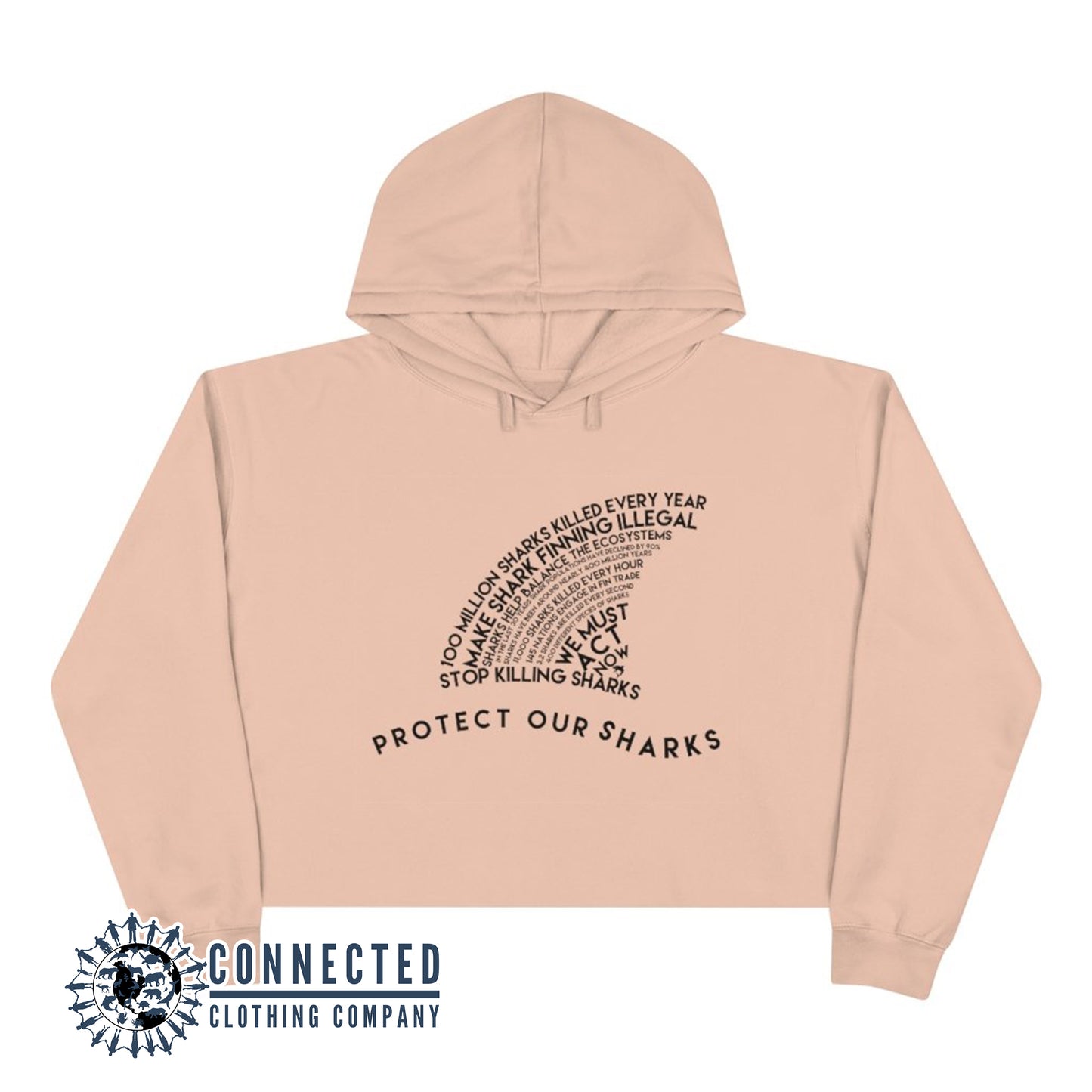 Pale Pink Protect Our Sharks Crop Hoodie - sweetsherriloudesigns - Ethically and Sustainably Made - 10% of profits donated to shark conservation and ocean conservation