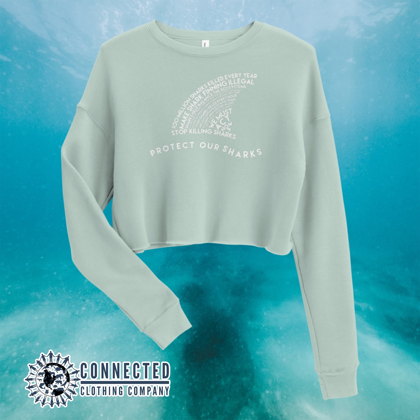 Dusty Blue Protect Our Sharks Crop Sweatshirt - sweetsherriloudesigns - Ethically and Sustainably Made - 10% of profits donated to shark conservation and ocean conservation