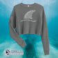 Deep Heather Protect Our Sharks Crop Sweatshirt - sweetsherriloudesigns - Ethically and Sustainably Made - 10% of profits donated to shark conservation and ocean conservation