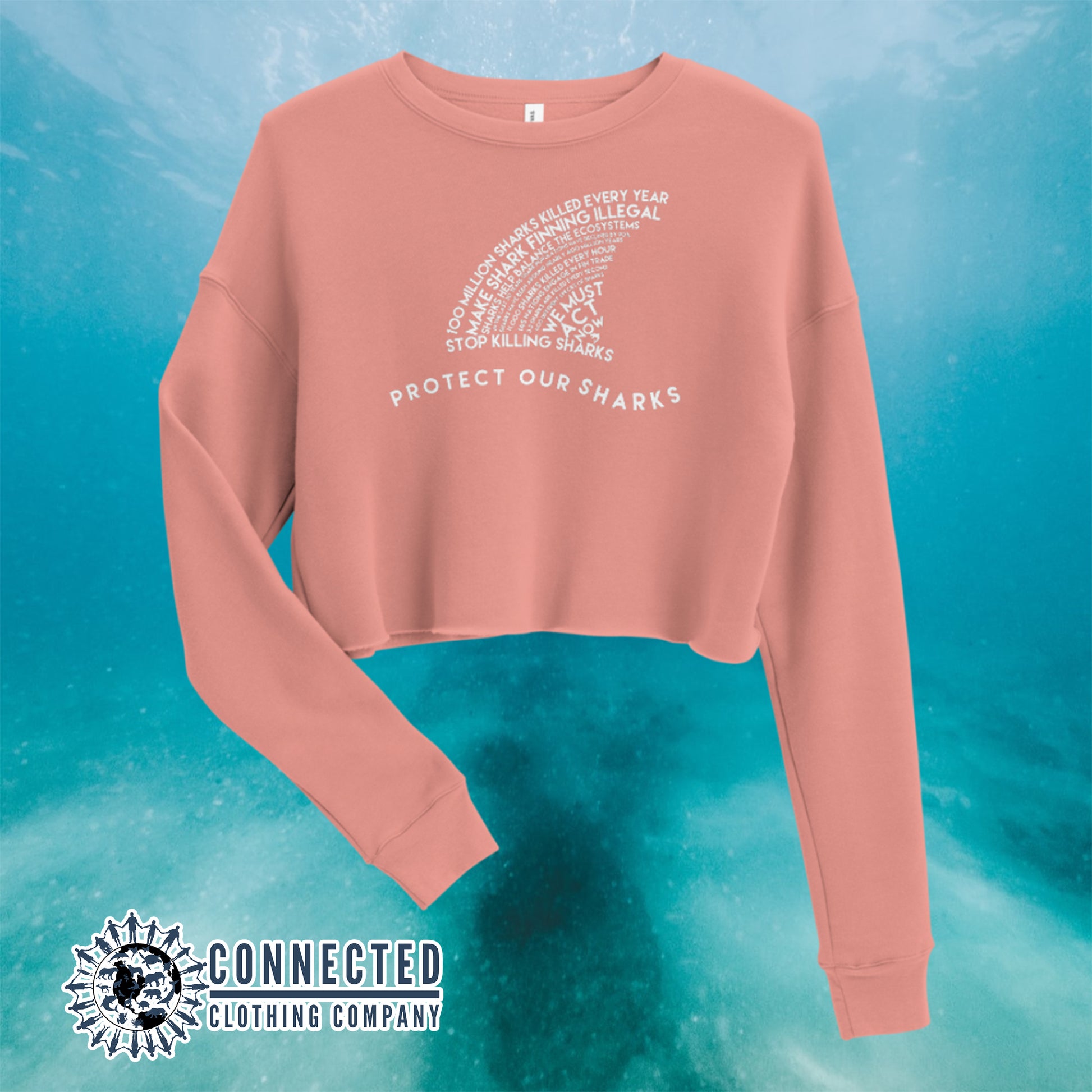 Mauve Protect Our Sharks Crop Sweatshirt - sweetsherriloudesigns - Ethically and Sustainably Made - 10% of profits donated to shark conservation and ocean conservation