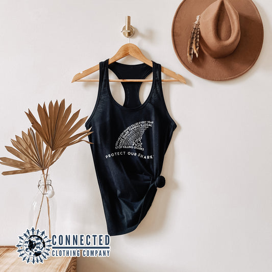 Black Protect Our Sharks Women's Tank Top - getpinkfit - Ethically and Sustainably Made - 10% of profits donated to Oceana shark conservation