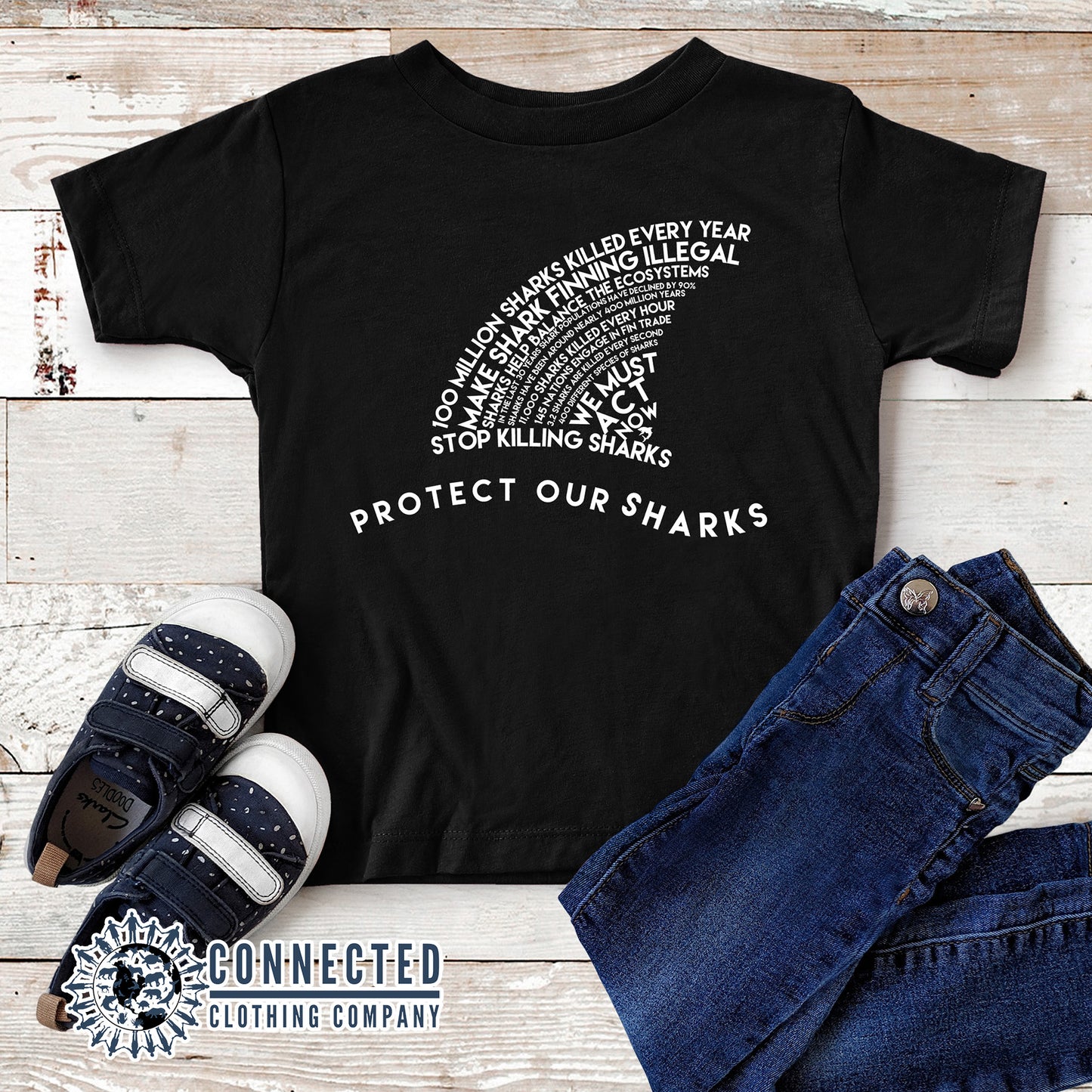 Black Protect Our Sharks Toddler Short-Sleeve Tee - sweetsherriloudesigns - 10% of profits donated to Oceana shark conservation