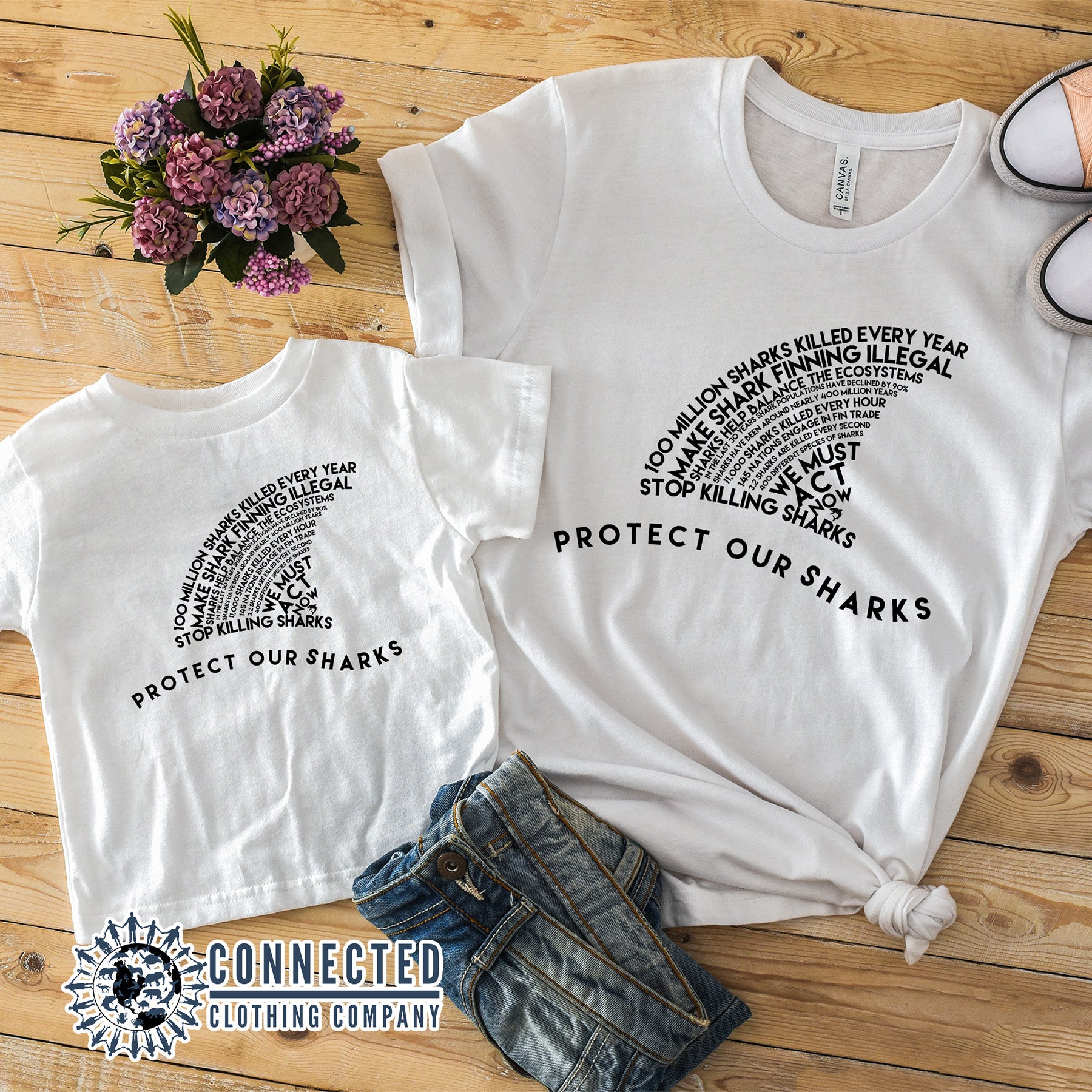 White Adult and Toddler Protect Our Sharks Toddler Short-Sleeve Tee - sweetsherriloudesigns - 10% of profits donated to Oceana shark conservation