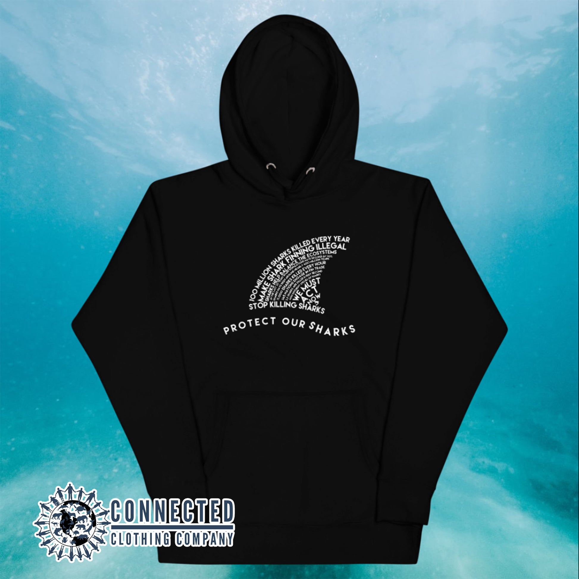 Black Protect Our Sharks Unisex Hoodie - sweetsherriloudesigns - Ethically and Sustainably Made - 10% donated to Oceana shark conservation