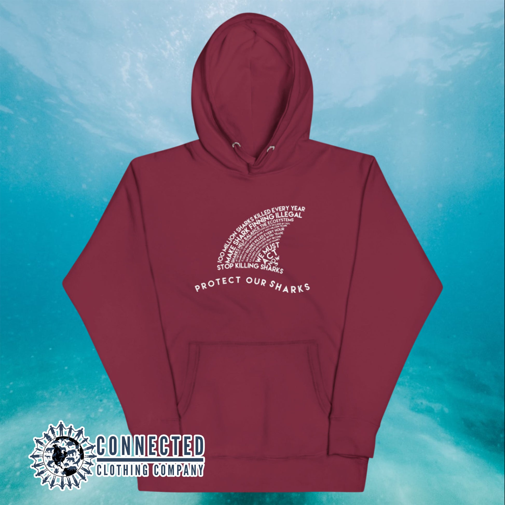 Maroon Protect Our Sharks Unisex Hoodie - sweetsherriloudesigns - Ethically and Sustainably Made - 10% donated to Oceana shark conservation