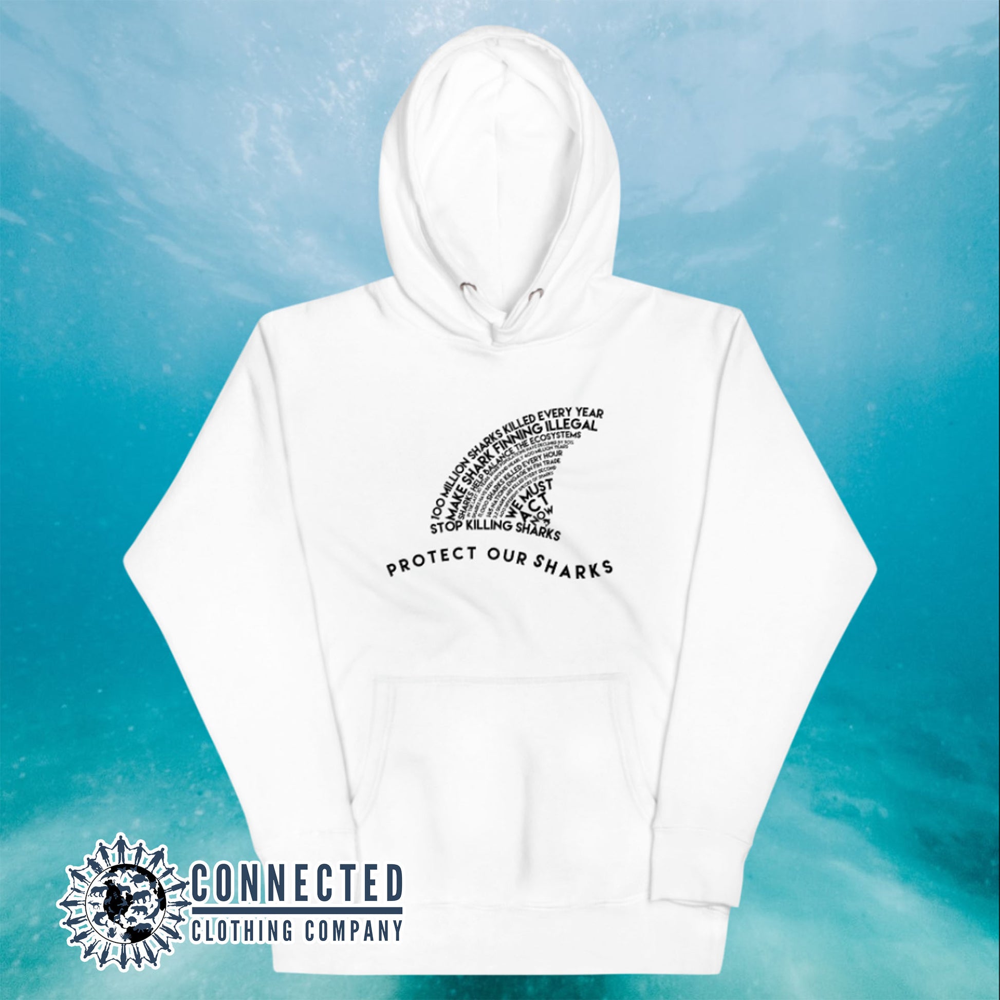 White Protect Our Sharks Unisex Hoodie - sweetsherriloudesigns - Ethically and Sustainably Made - 10% donated to Oceana shark conservation