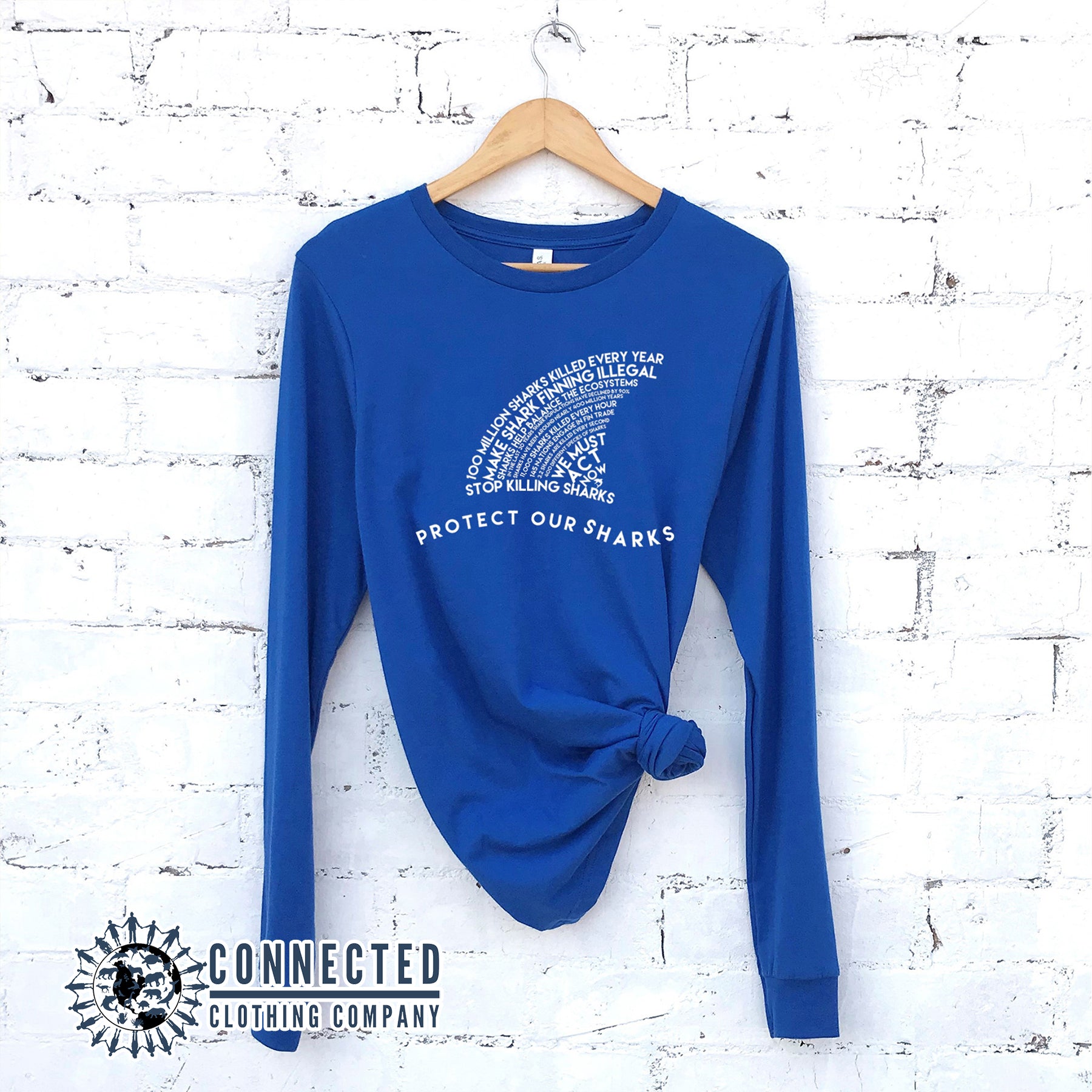 True Royal Blue Protect Our Sharks Long-Sleeve Tee - architectconstructor - Ethically and Sustainably Made - 10% donated to Oceana shark conservation
