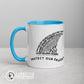 Right Side of Protect Our Sharks Mug With Blue Coloring on Inside, Rim, and Handle - sweetsherriloudesigns - Ethically and Sustainably Made - 10% donated to Oceana shark conservation