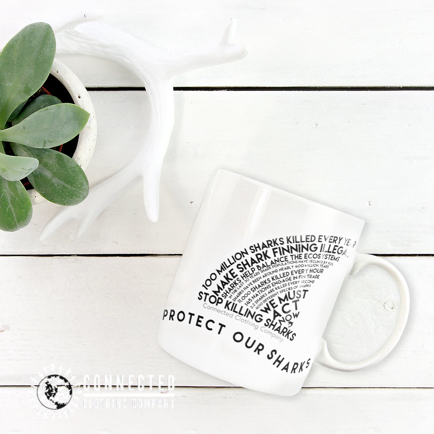 Protect Our Sharks White Mug - sweetsherriloudesigns - Ethically and Sustainably Made - 10% donated to Oceana shark conservation