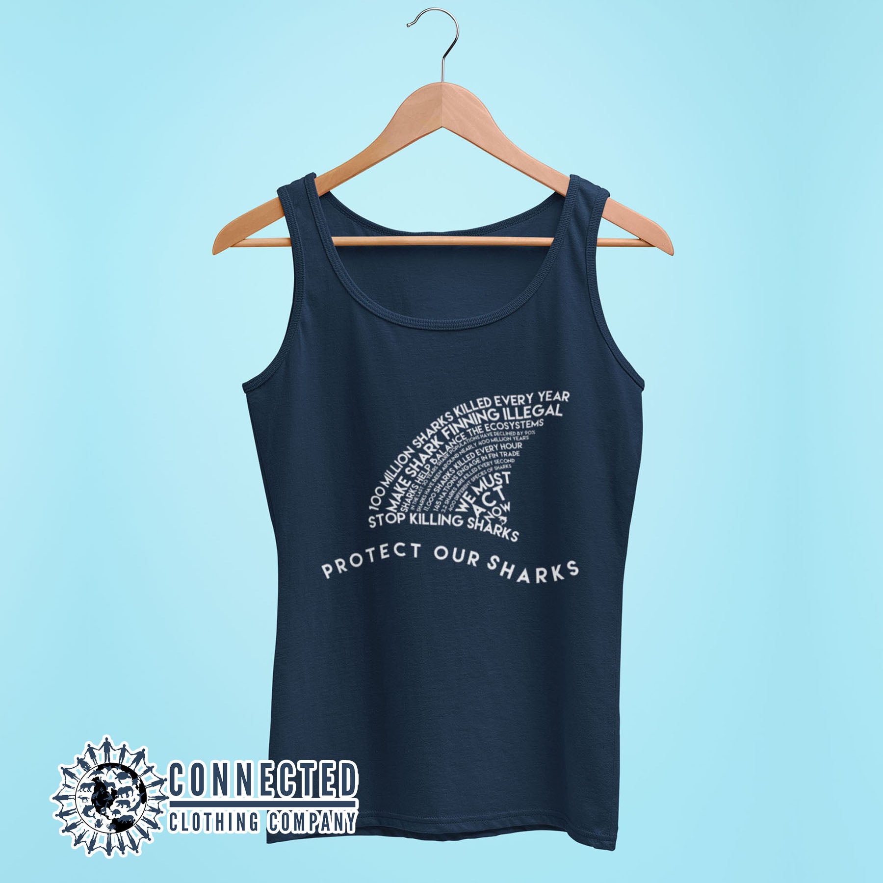 Navy Protect Our Sharks Women's Relaxed Tank Top - sharonkornman - Ethically and Sustainably Made - 10% of profits donated to Oceana shark conservation