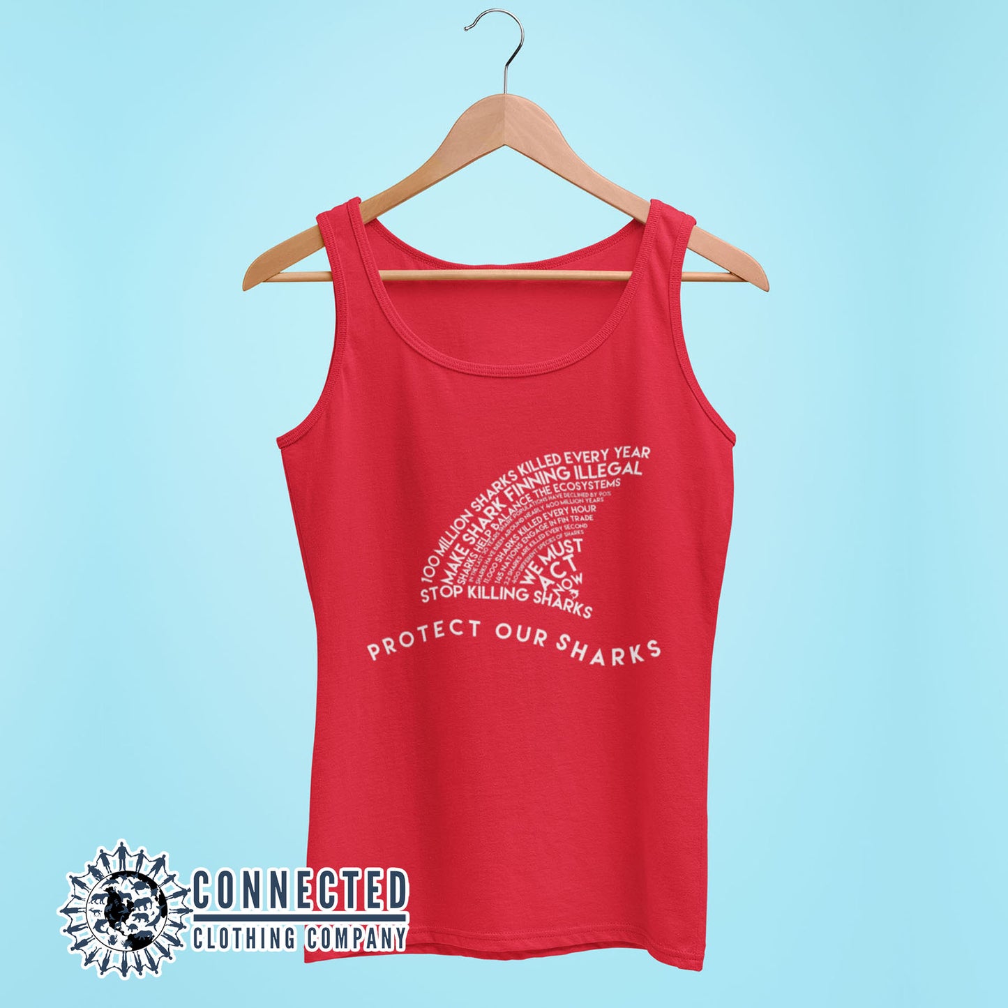 Red Protect Our Sharks Women's Relaxed Tank Top - sharonkornman - Ethically and Sustainably Made - 10% of profits donated to Oceana shark conservation
