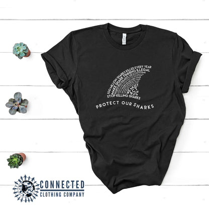 Black Protect Our Sharks Short-Sleeve Tee - getpinkfit - Ethically and Sustainably Made - 10% of profits donated to shark conservation and ocean conservation