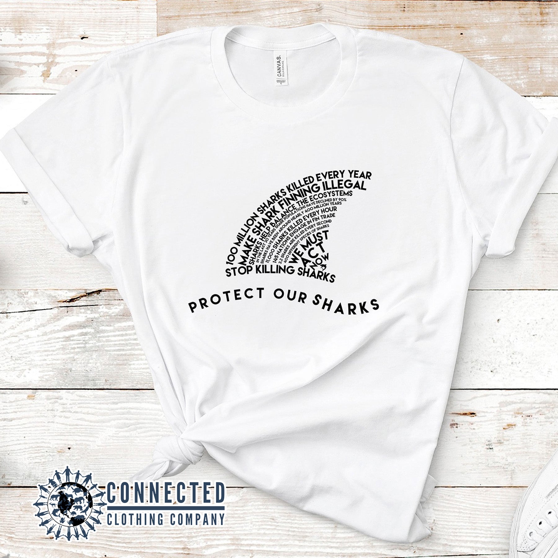 White Protect Our Sharks Short-Sleeve Tee - mirandotubolsillo - Ethically and Sustainably Made - 10% of profits donated to shark conservation and ocean conservation