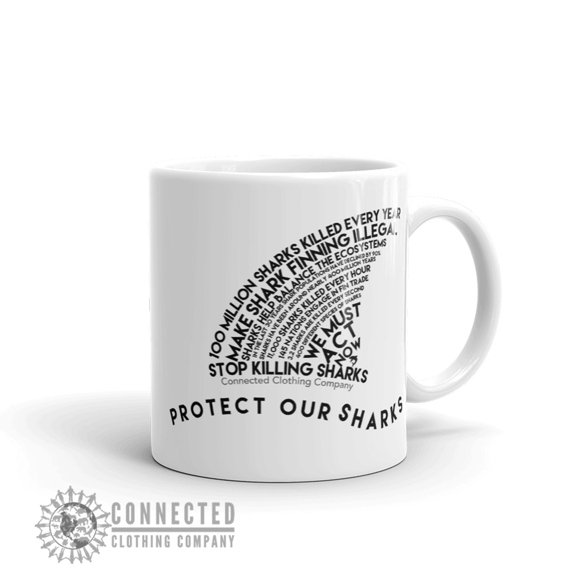 Left Side of Protect Our Sharks White Mug - sweetsherriloudesigns - Ethically and Sustainably Made - 10% donated to Oceana shark conservation