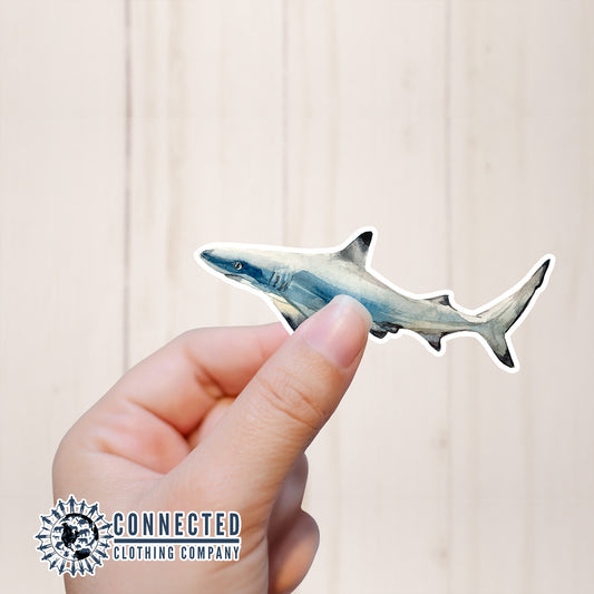 Hand Holding Reef Shark Watercolor Sticker - sweetsherriloudesigns - Ethical and Sustainable Apparel - portion of profits donated to shark conservation