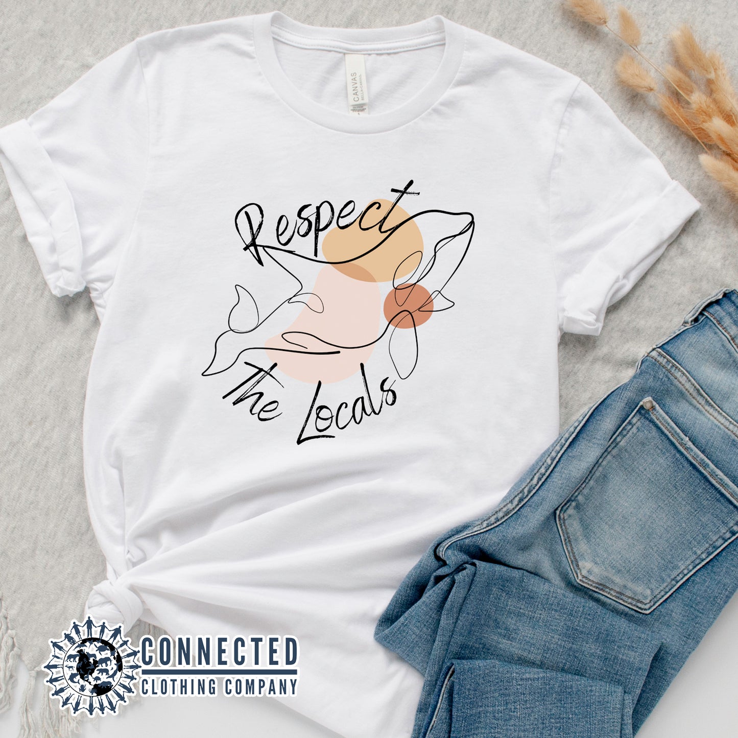  White Respect The Locals Orca Unisex Short-Sleeve Tee - sweetsherriloudesigns - Ethically and Sustainably Made - 10% of profits donated to orca conservation