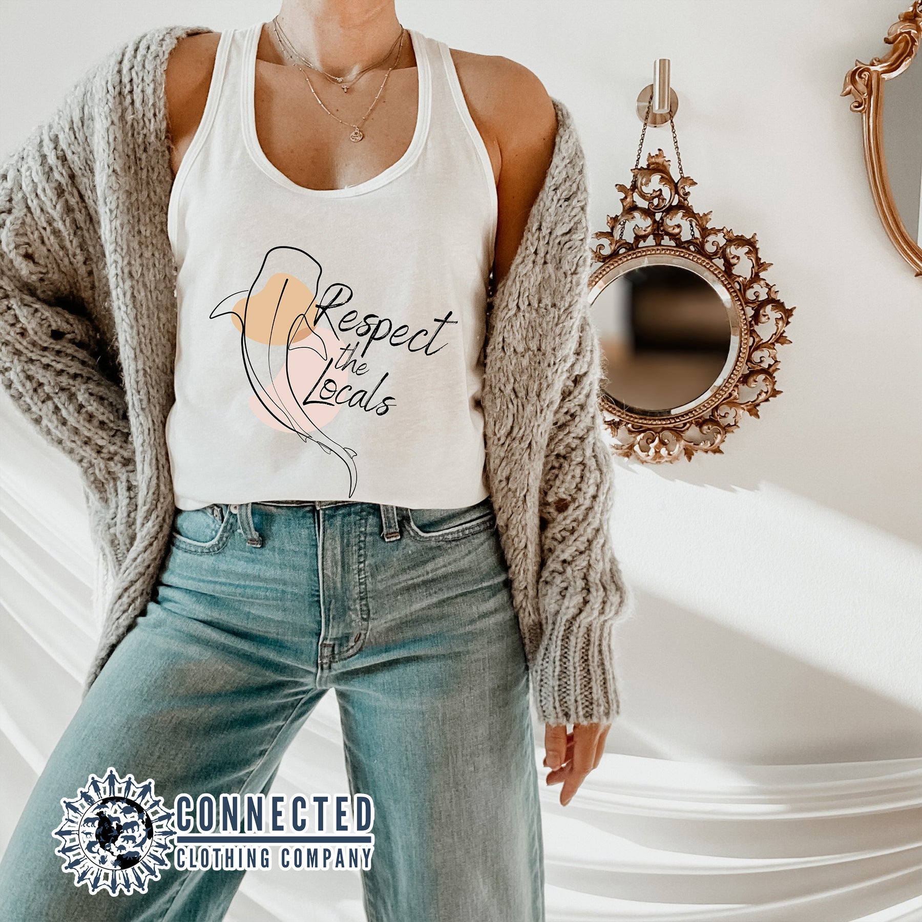 White Respect The Locals Whale Shark Tank Top - sweetsherriloudesigns - 10% of proceeds are donated to ocean conservation