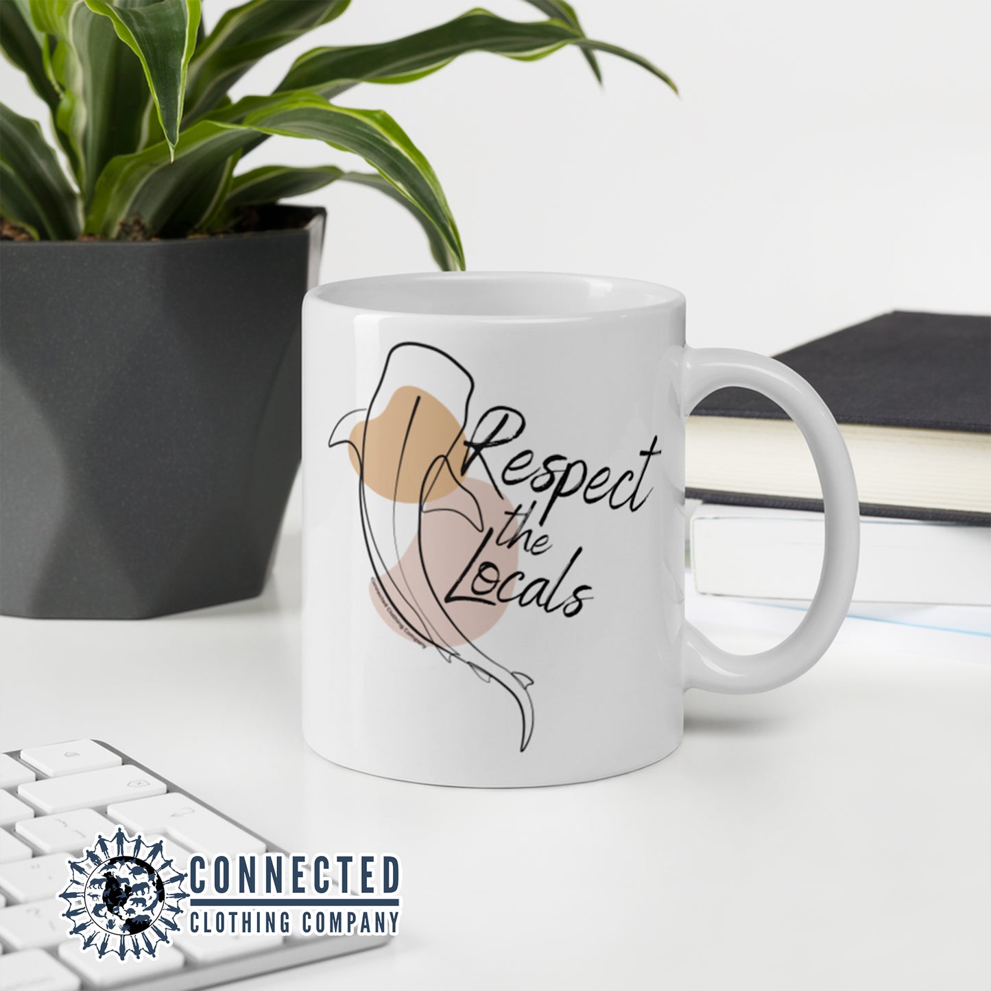 White Respect The Locals Whale Shark Classic Mug - sweetsherriloudesigns - Ethically and Sustainably Made - 10% of profits donated to shark conservation and ocean conservation