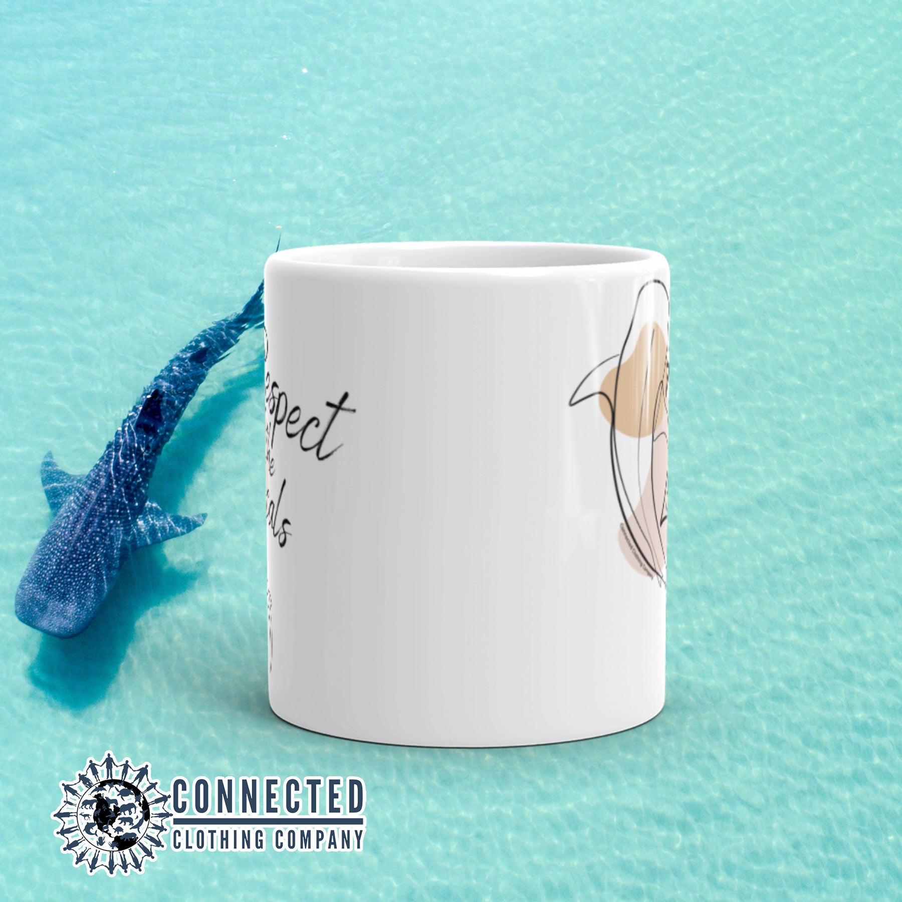 White Respect The Locals Whale Shark Classic Mug - sweetsherriloudesigns - Ethically and Sustainably Made - 10% of profits donated to shark conservation and ocean conservation