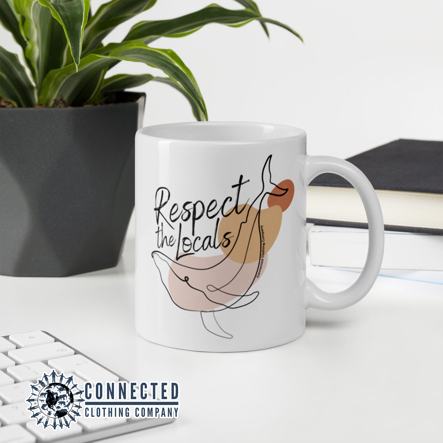 White Respect The Locals Whale Classic Mug - sweetsherriloudesigns - Ethically and Sustainably Made - 10% of profits donated to ocean conservation