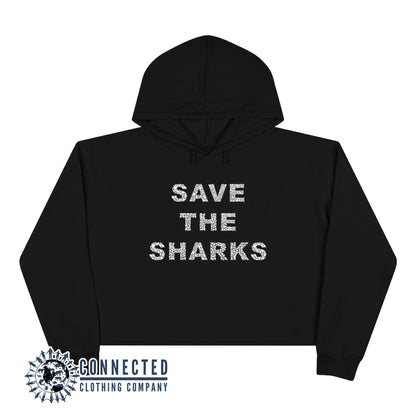 Black Save The Sharks Crop Hoodie - sweetsherriloudesigns - Ethically and Sustainably Made - 10% donated to Oceana shark conservation