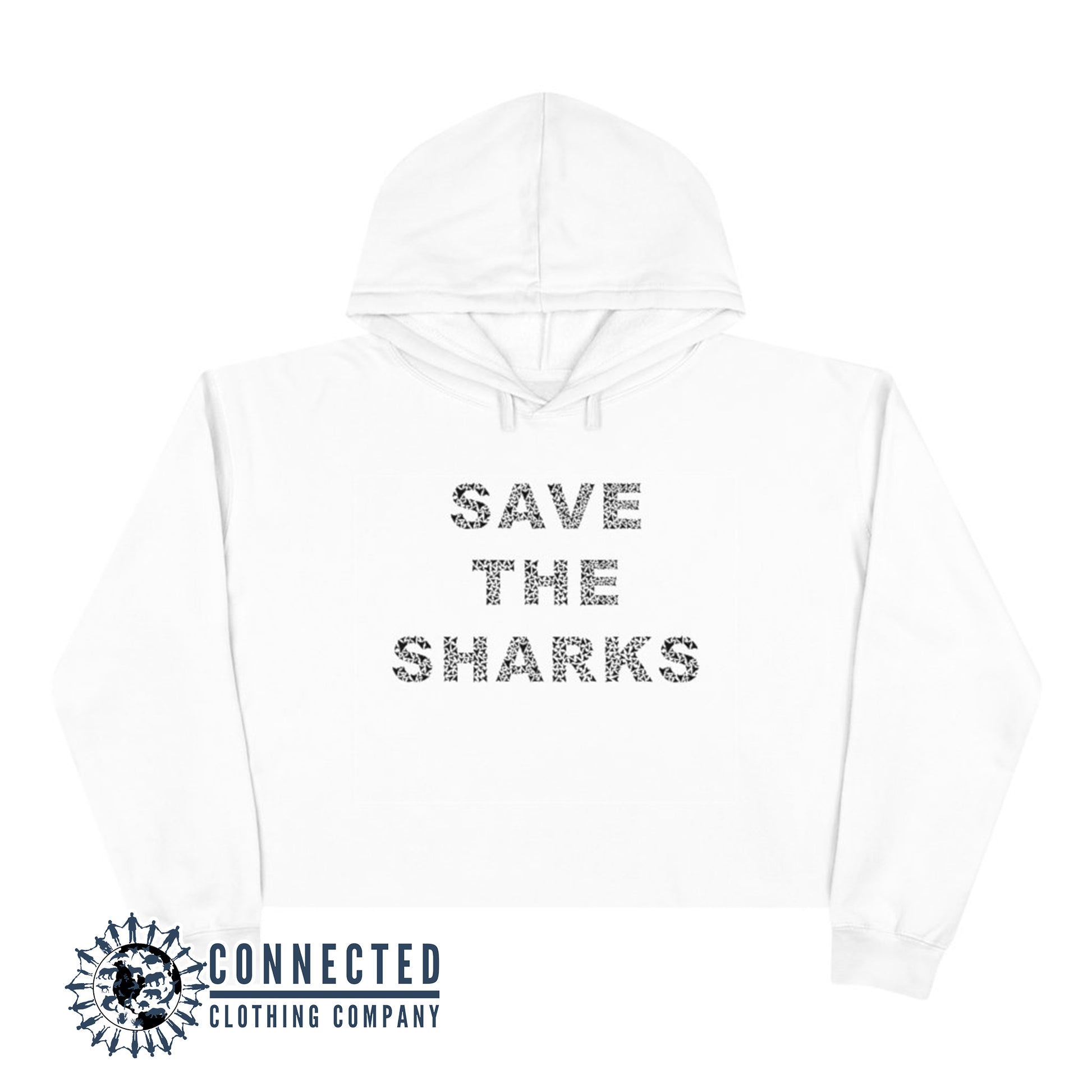White Save The Sharks Crop Hoodie - sweetsherriloudesigns - Ethically and Sustainably Made - 10% donated to Oceana shark conservation