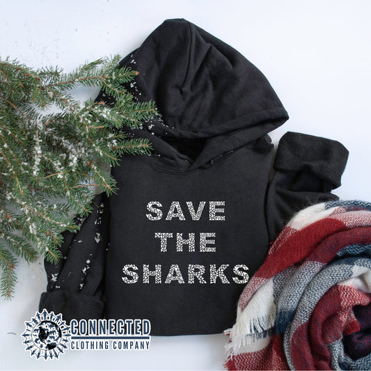 BLACK Save The Sharks Unisex Hoodie - mirandotubolsillo - Ethically and Sustainably Made - 10% donated to Oceana shark conservation