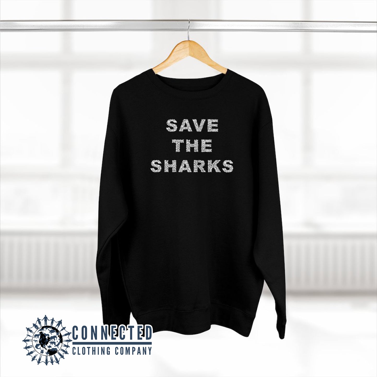 Black Save The Sharks Unisex Crewneck Sweatshirt - sweetsherriloudesigns - Ethically and Sustainably Made - 10% of profits donated to shark conservation and ocean conservation