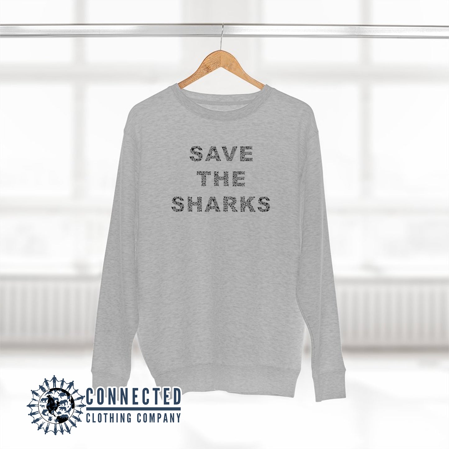 Heather Grey Save The Sharks Unisex Crewneck Sweatshirt - sweetsherriloudesigns - Ethically and Sustainably Made - 10% of profits donated to shark conservation and ocean conservation