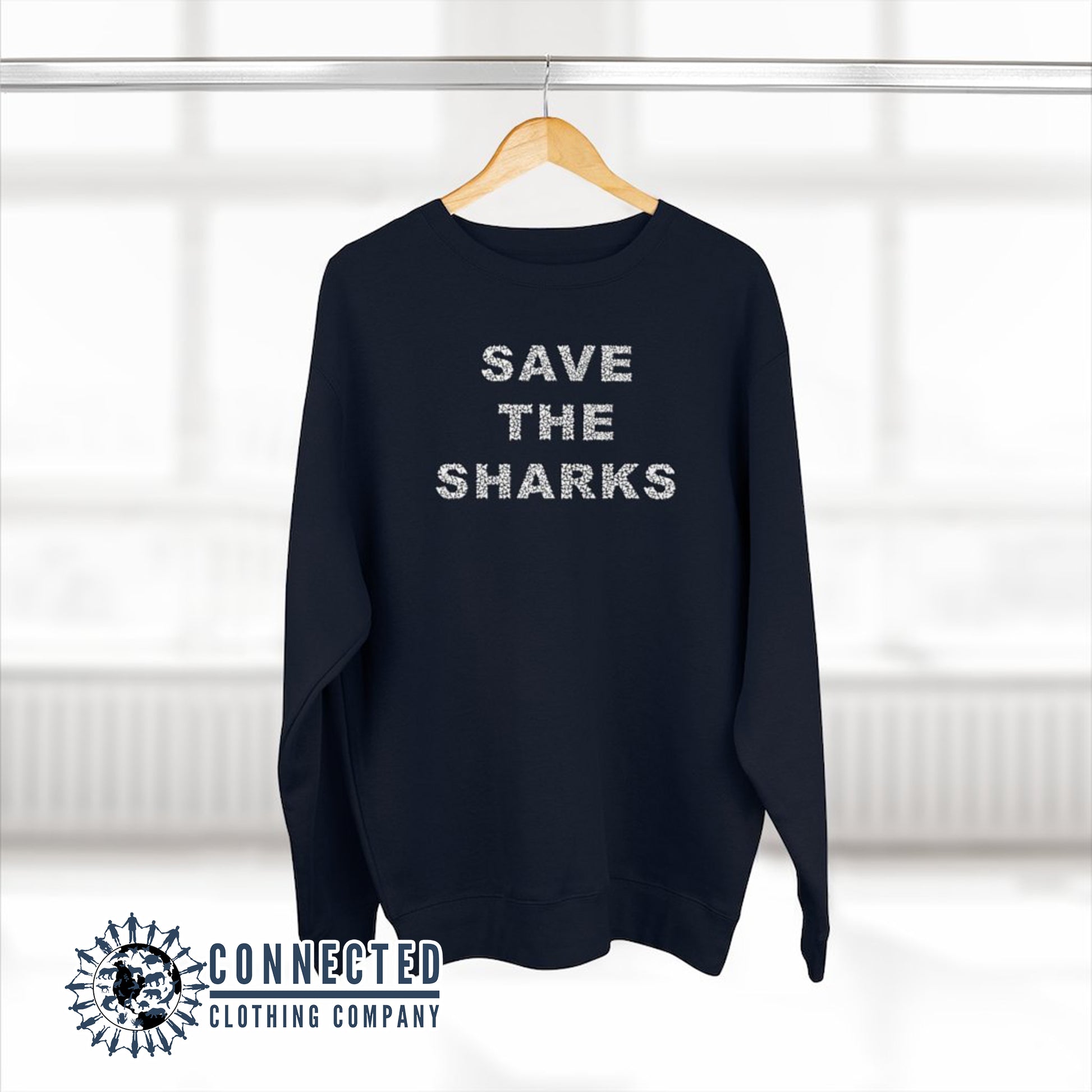 Navy Save The Sharks Unisex Crewneck Sweatshirt - sweetsherriloudesigns - Ethically and Sustainably Made - 10% of profits donated to shark conservation and ocean conservation