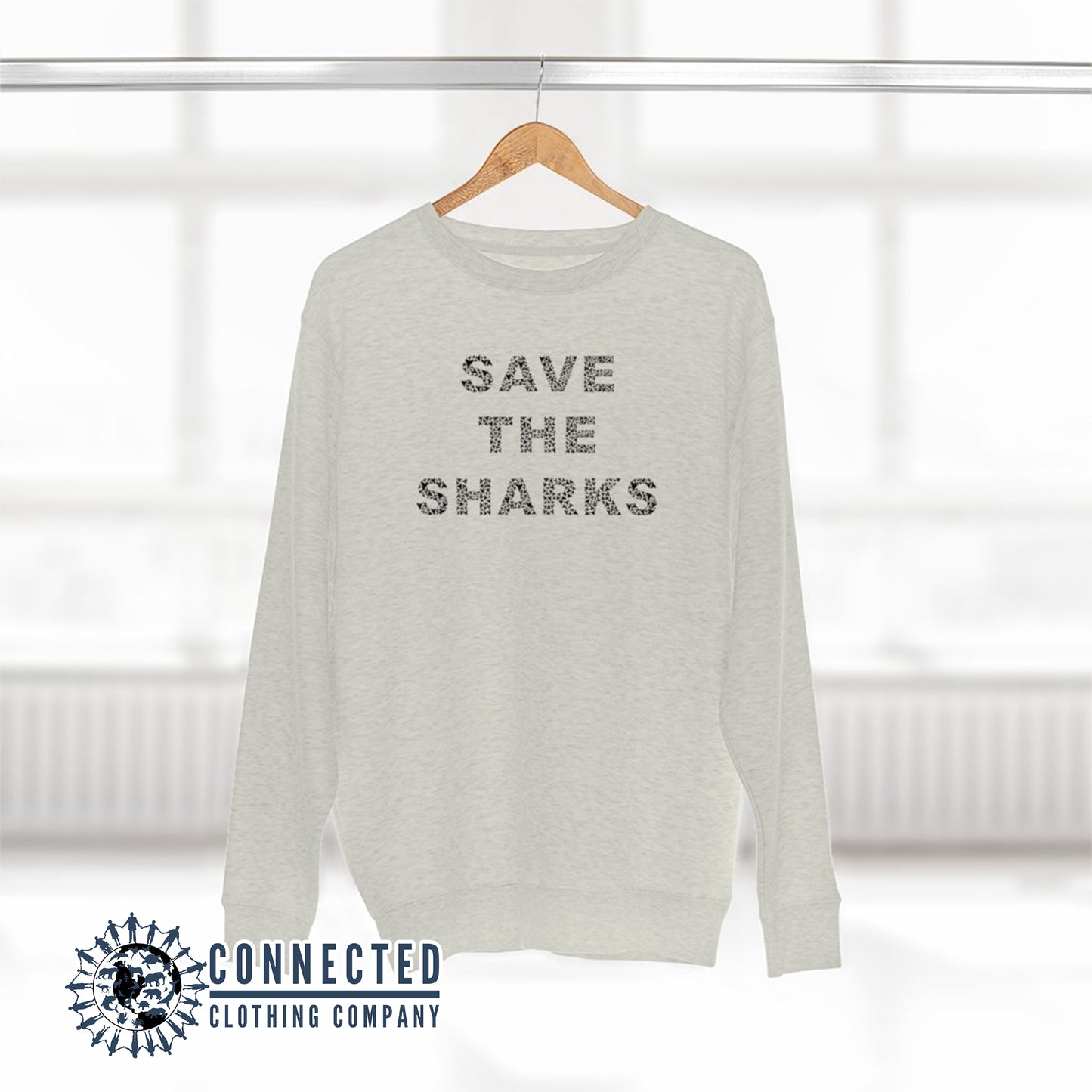 Heather Oatmeal Save The Sharks Unisex Crewneck Sweatshirt - sweetsherriloudesigns - Ethically and Sustainably Made - 10% of profits donated to shark conservation and ocean conservation