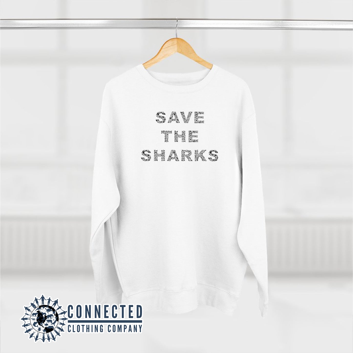 White Save The Sharks Unisex Crewneck Sweatshirt - sweetsherriloudesigns - Ethically and Sustainably Made - 10% of profits donated to shark conservation and ocean conservation