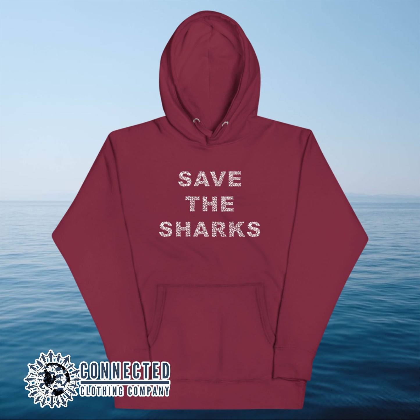 Maroon Save The Sharks Unisex Hoodie - sweetsherriloudesigns - Ethically and Sustainably Made - 10% donated to Oceana shark conservation