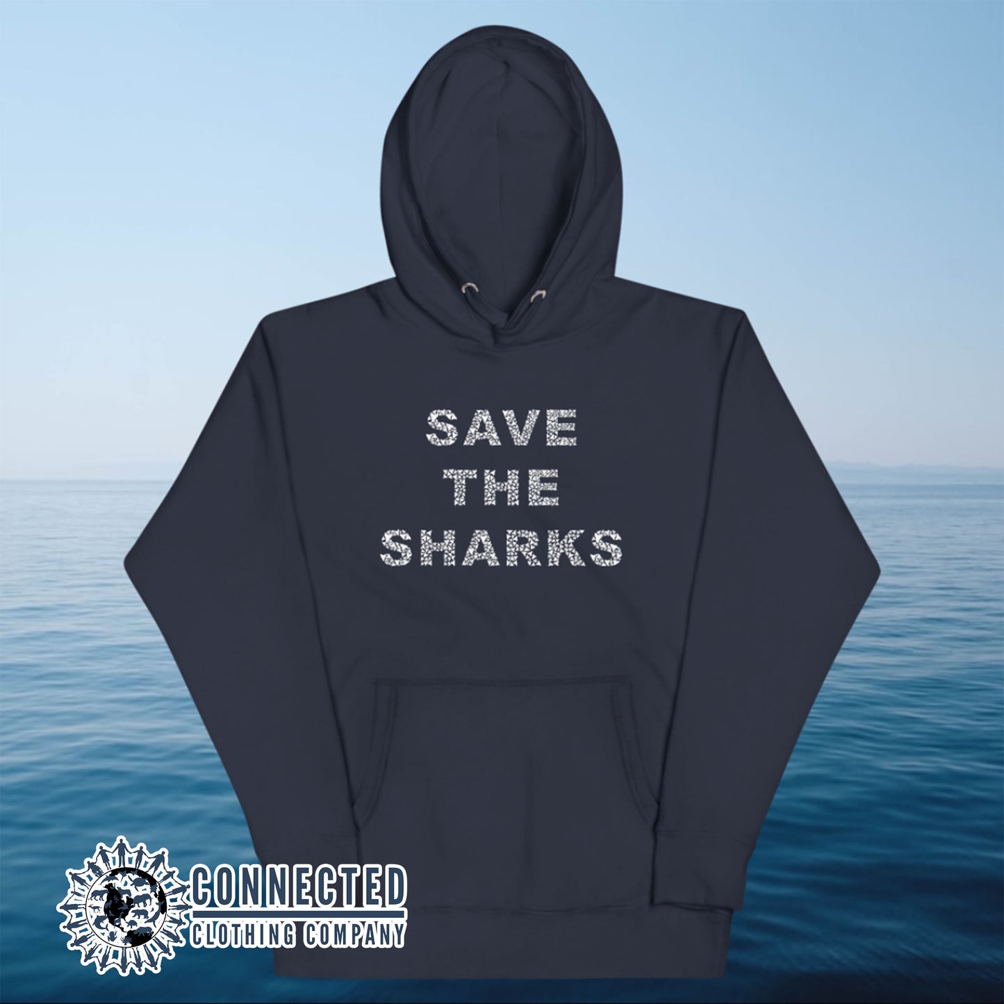 Navy Save The Sharks Unisex Hoodie - sweetsherriloudesigns - Ethically and Sustainably Made - 10% donated to Oceana shark conservation