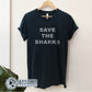 Black Save The Sharks Short-Sleeve Unisex T-Shirt reads "Save The Sharks." - getpinkfit - Ethically and Sustainably Made - 10% donated to Oceana shark conservation