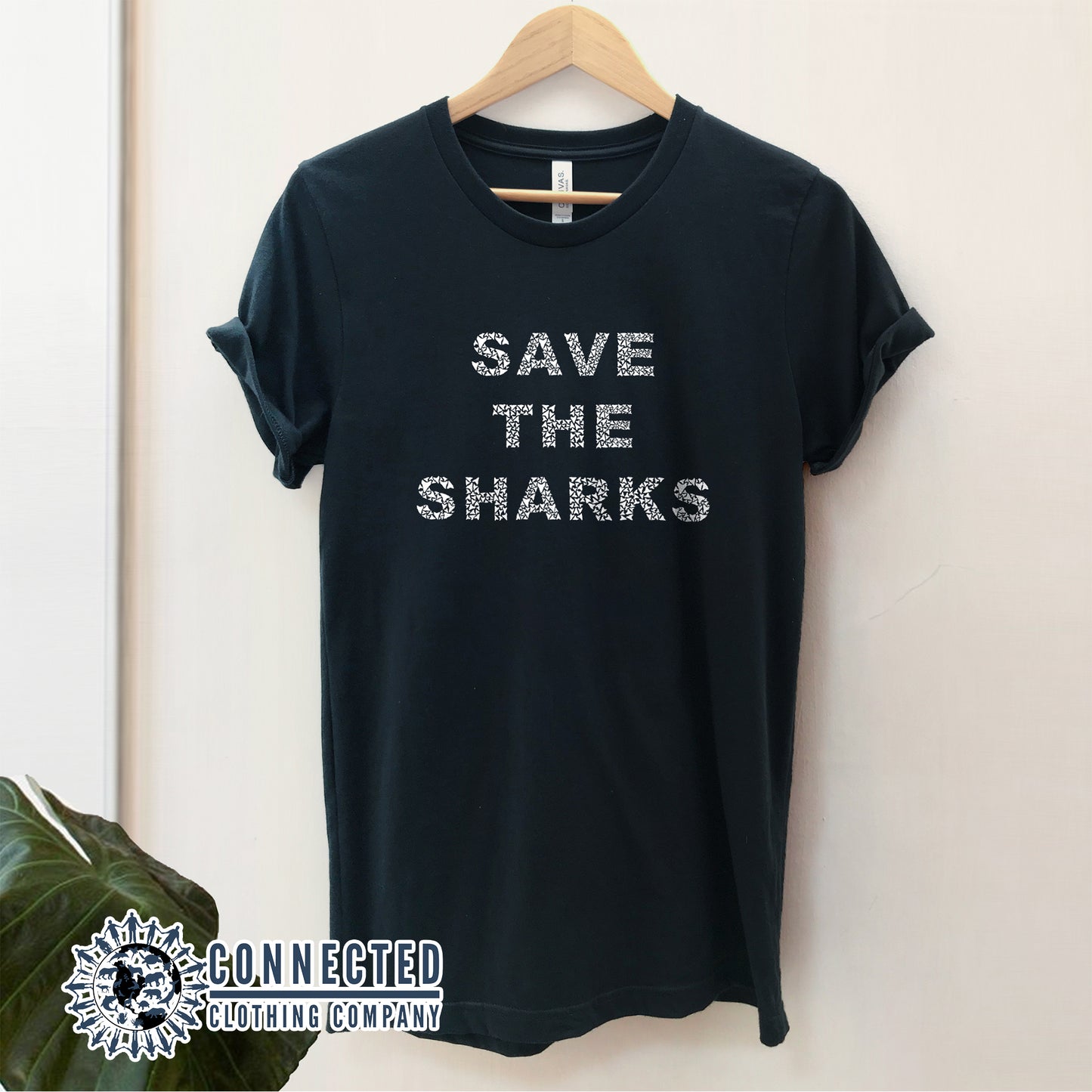 Black Save The Sharks Short-Sleeve Unisex T-Shirt reads "Save The Sharks." - nighttidemetalworks - Ethically and Sustainably Made - 10% donated to Oceana shark conservation