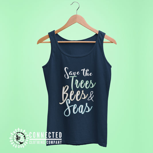 Navy Blue Save The Trees Bees And Seas Women's Relaxed Tank Top - sweetsherriloudesigns - Ethically and Sustainably Made - 10% donated to Mission Blue ocean conservation