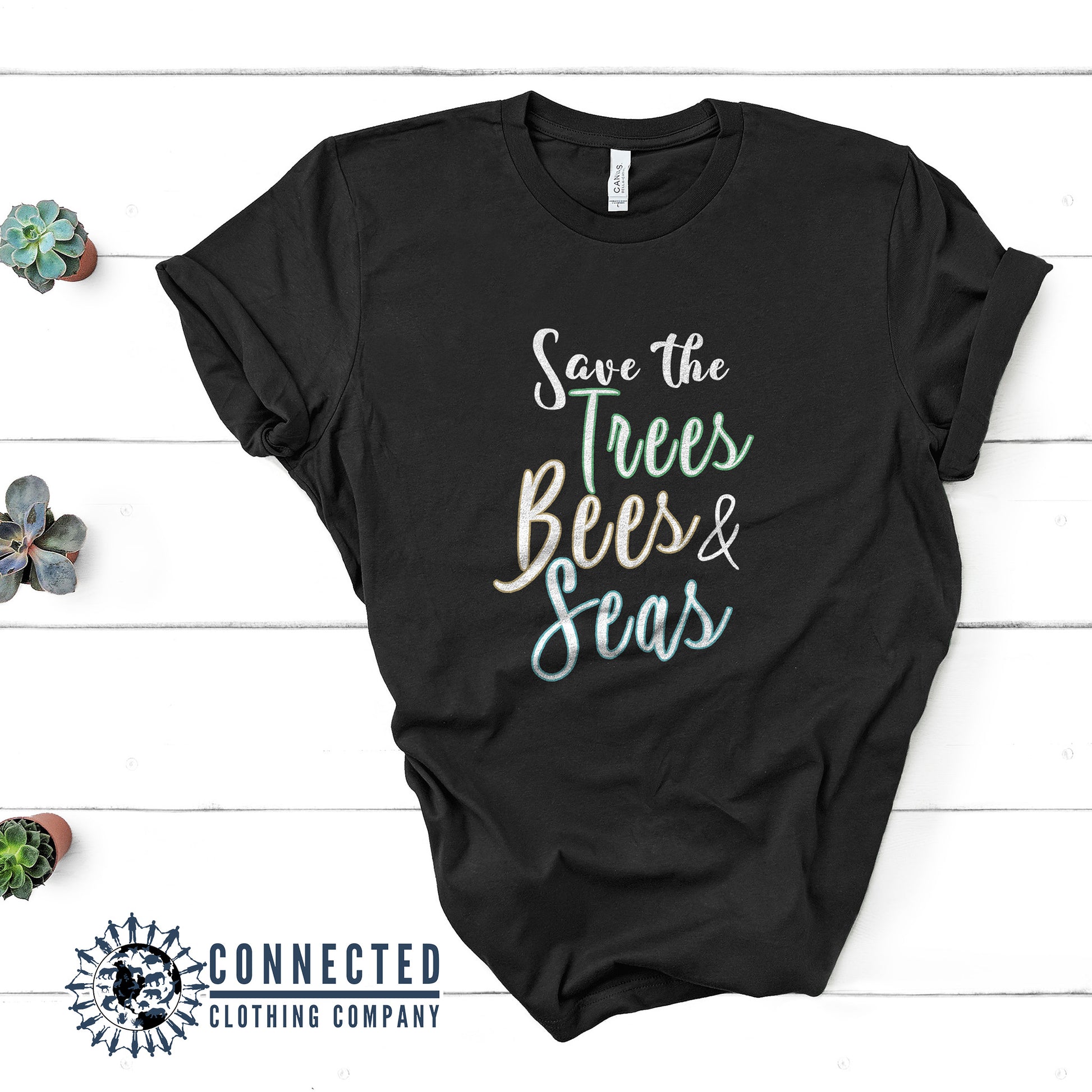 Black Save The Trees Bees & Seas Short-Sleeve Tee - sweetsherriloudesigns - Ethically and Sustainably Made - 10% donated to ocean conservation