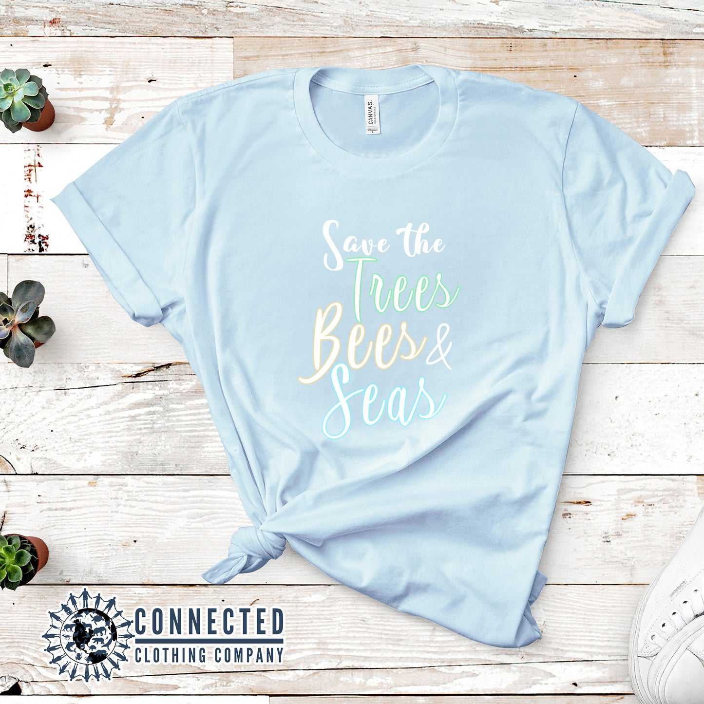 Light Blue Save The Trees Bees & Seas Short-Sleeve Tee - sweetsherriloudesigns - Ethically and Sustainably Made - 10% donated to ocean conservation