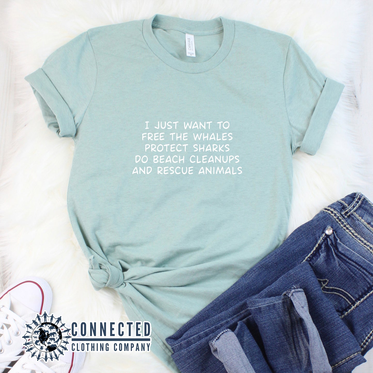 Heather Prism Dusty Blue I Just Want To Save The World Short-Sleeve Tee - getpinkfit - 10% of profits donated to Mission Blue ocean conservation