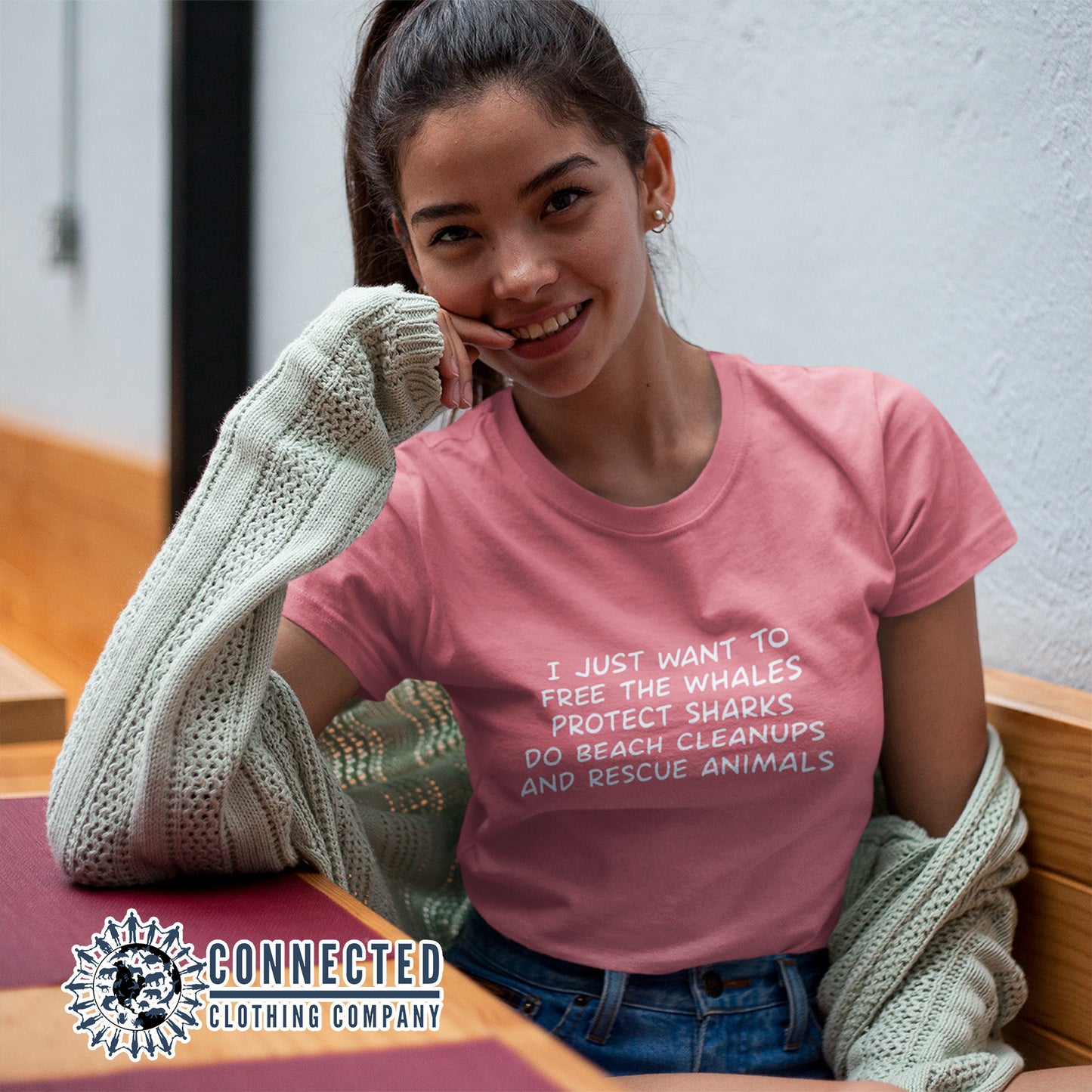 Model Wearing Mauve I Just Want To Save The World Short-Sleeve Tee - sweetsherriloudesigns - 10% of profits donated to Mission Blue ocean conservation