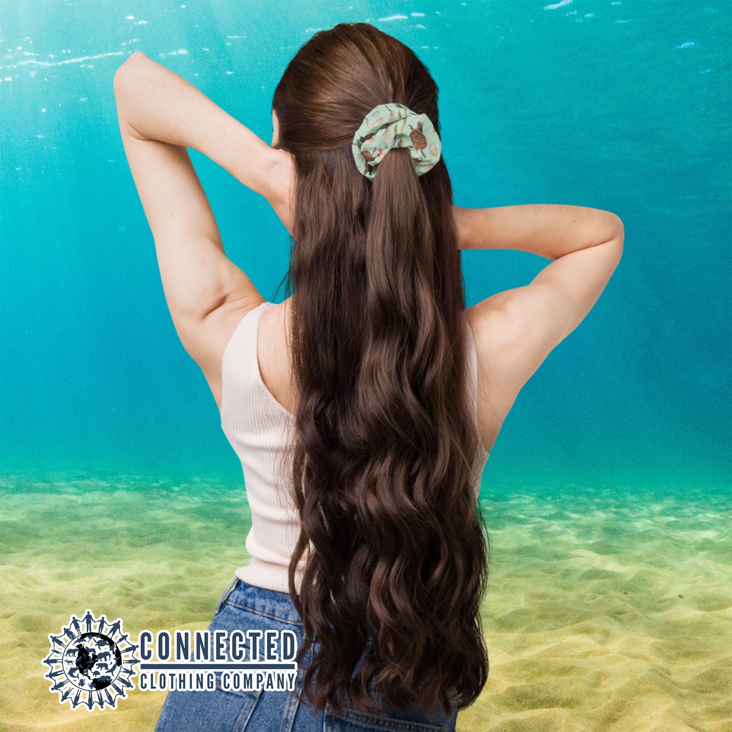 Sea Turtle Scrunchie In Women's Hair - sweetsherriloudesigns - Ethical & Sustainable Apparel - 10% donated to save the sea turtles