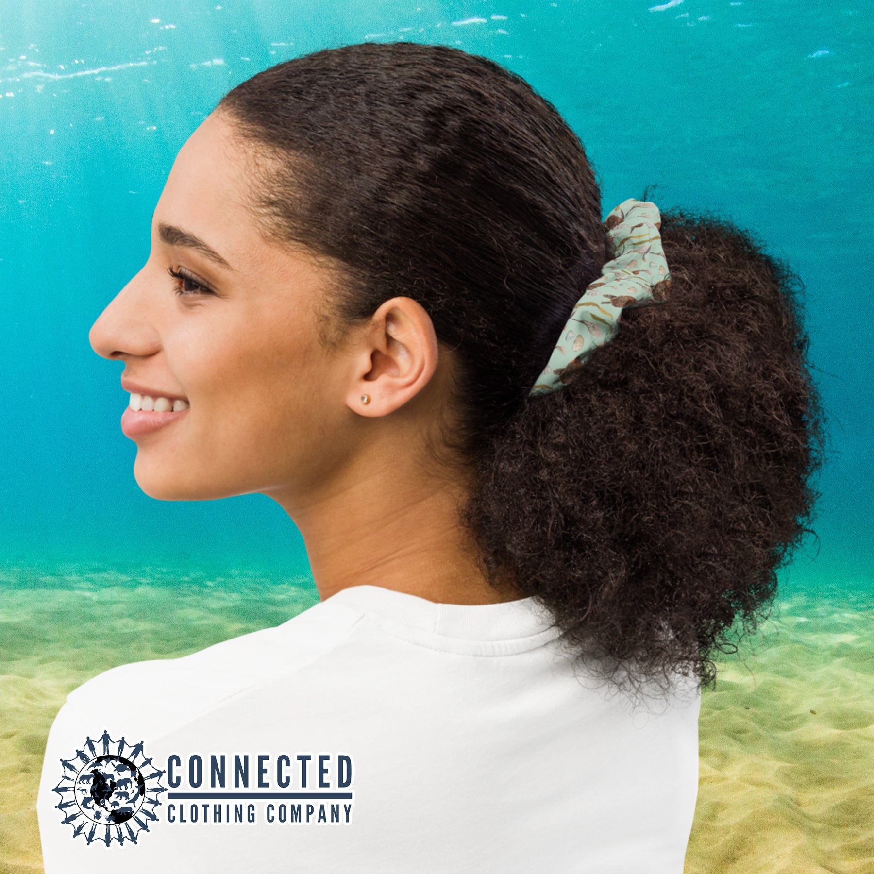 Sea Turtle Scrunchie In Women's Hair - sweetsherriloudesigns - Ethical & Sustainable Apparel - 10% donated to save the sea turtles