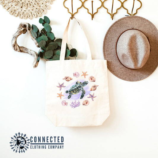 Sea Turtle Seashells Tote Bag - getpinkfit - 10% of proceeds donated to ocean conservation