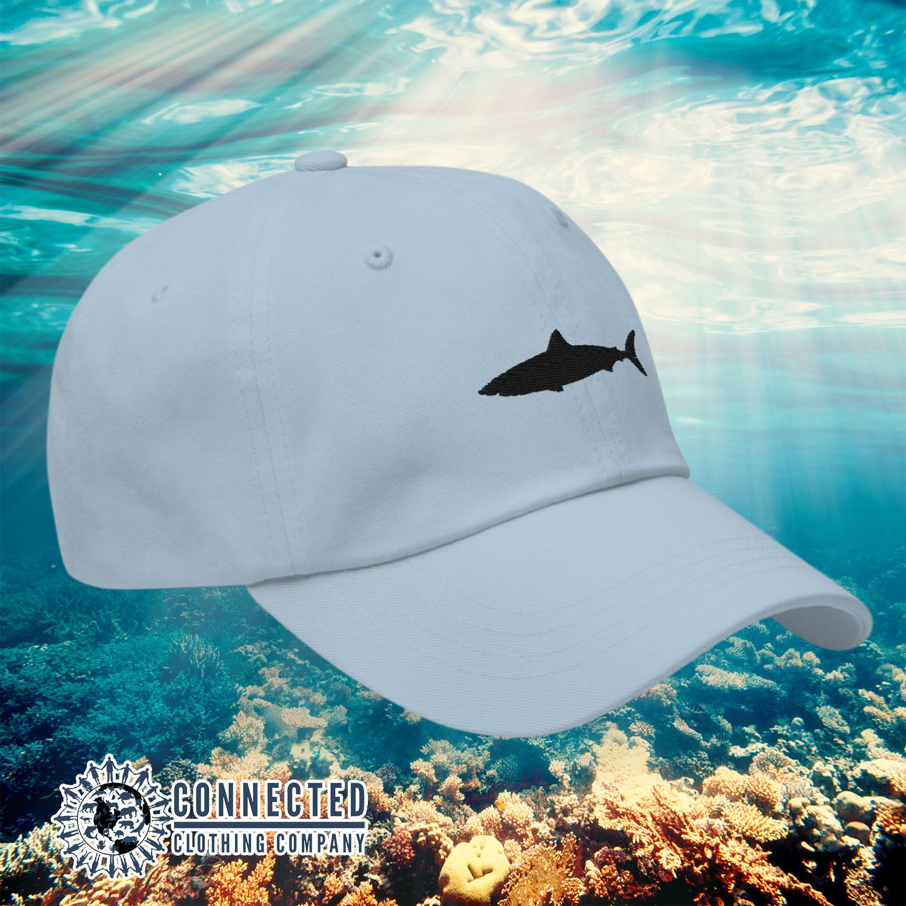 Blue Shark Cotton Cap - sweetsherriloudesigns - Ethical & Sustainable Clothing That Gives Back - 10% donated to Oceana shark conservation