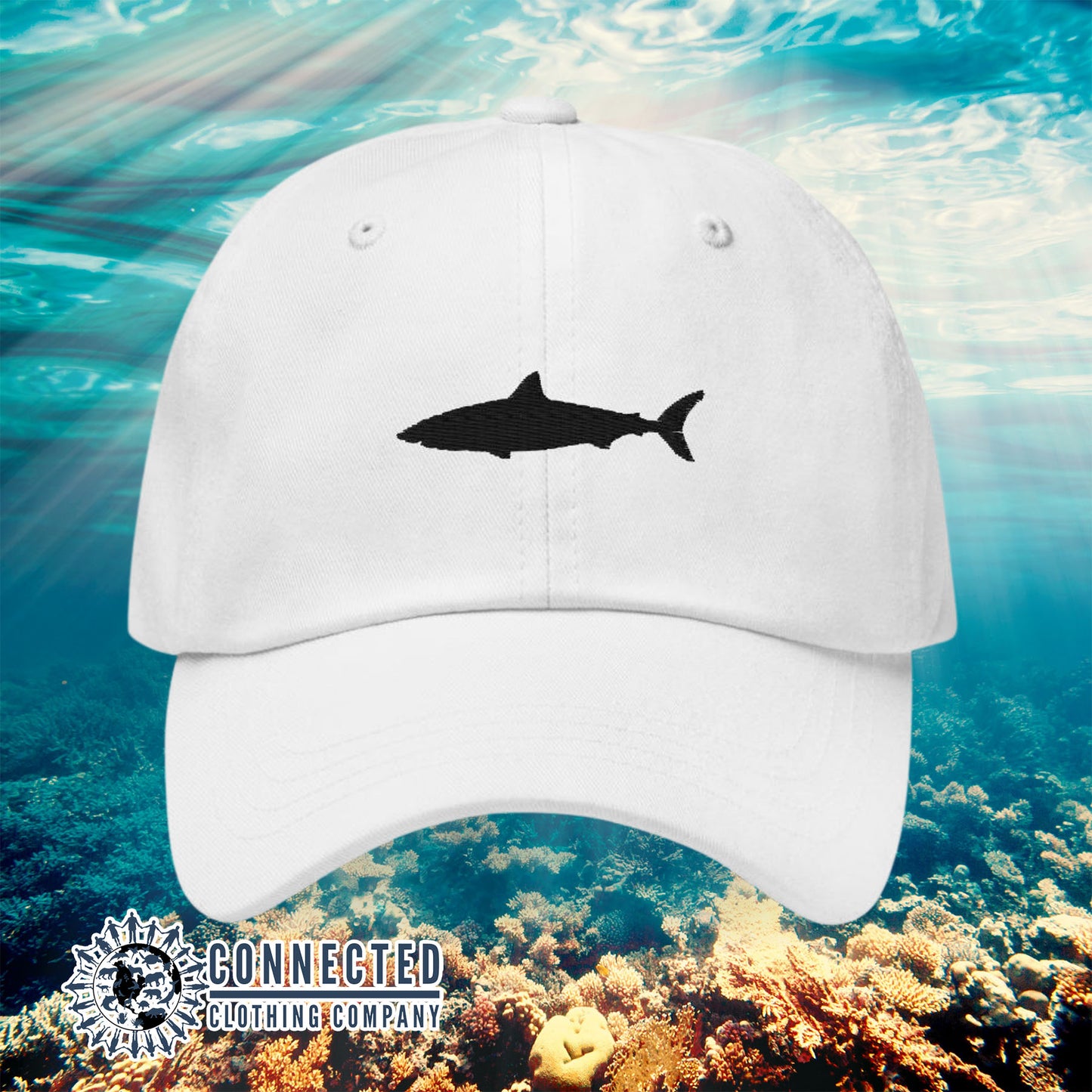 White Shark Cotton Cap - sweetsherriloudesigns - Ethical & Sustainable Clothing That Gives Back - 10% donated to Oceana shark conservation