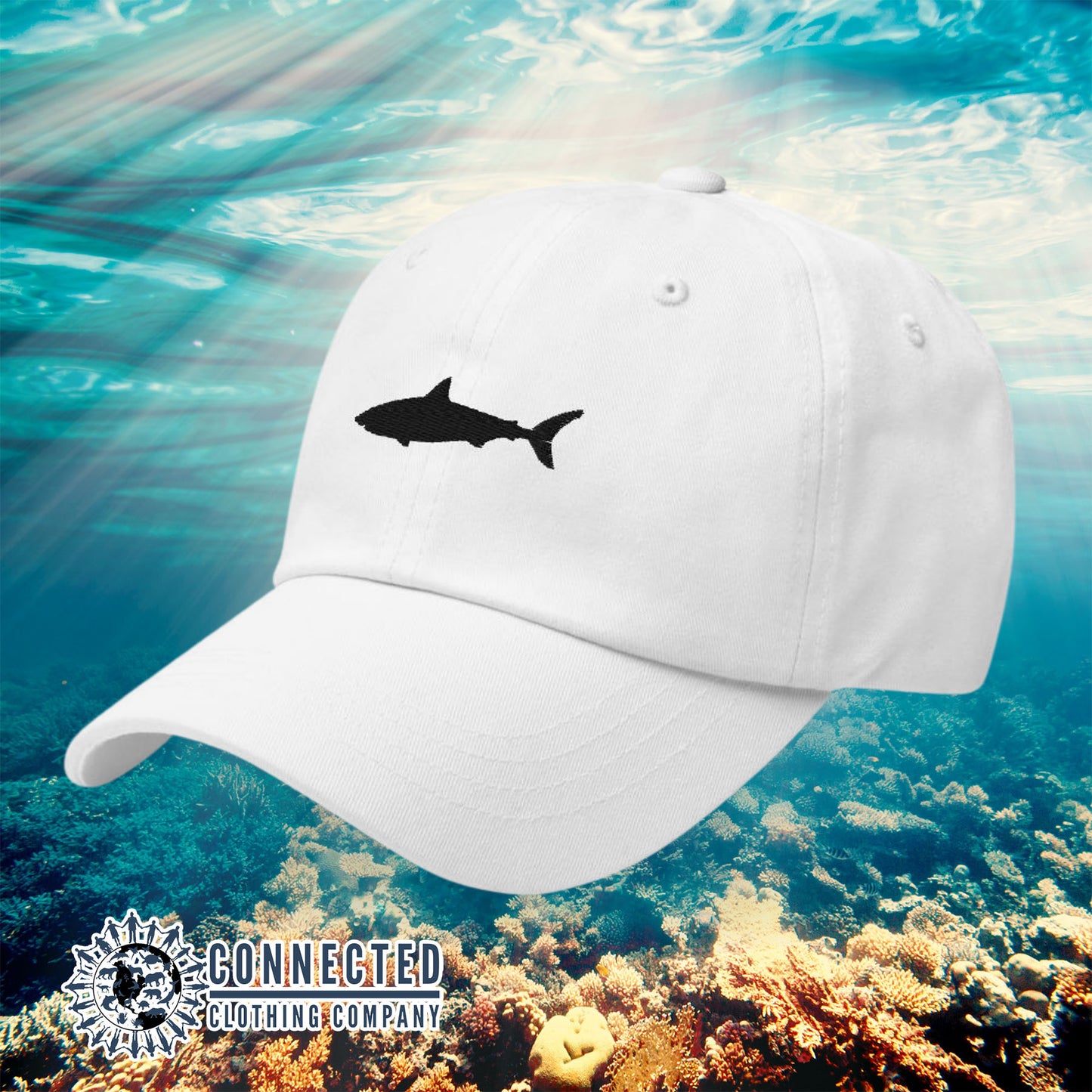 White Shark Cotton Cap - sweetsherriloudesigns - Ethical & Sustainable Clothing That Gives Back - 10% donated to Oceana shark conservation