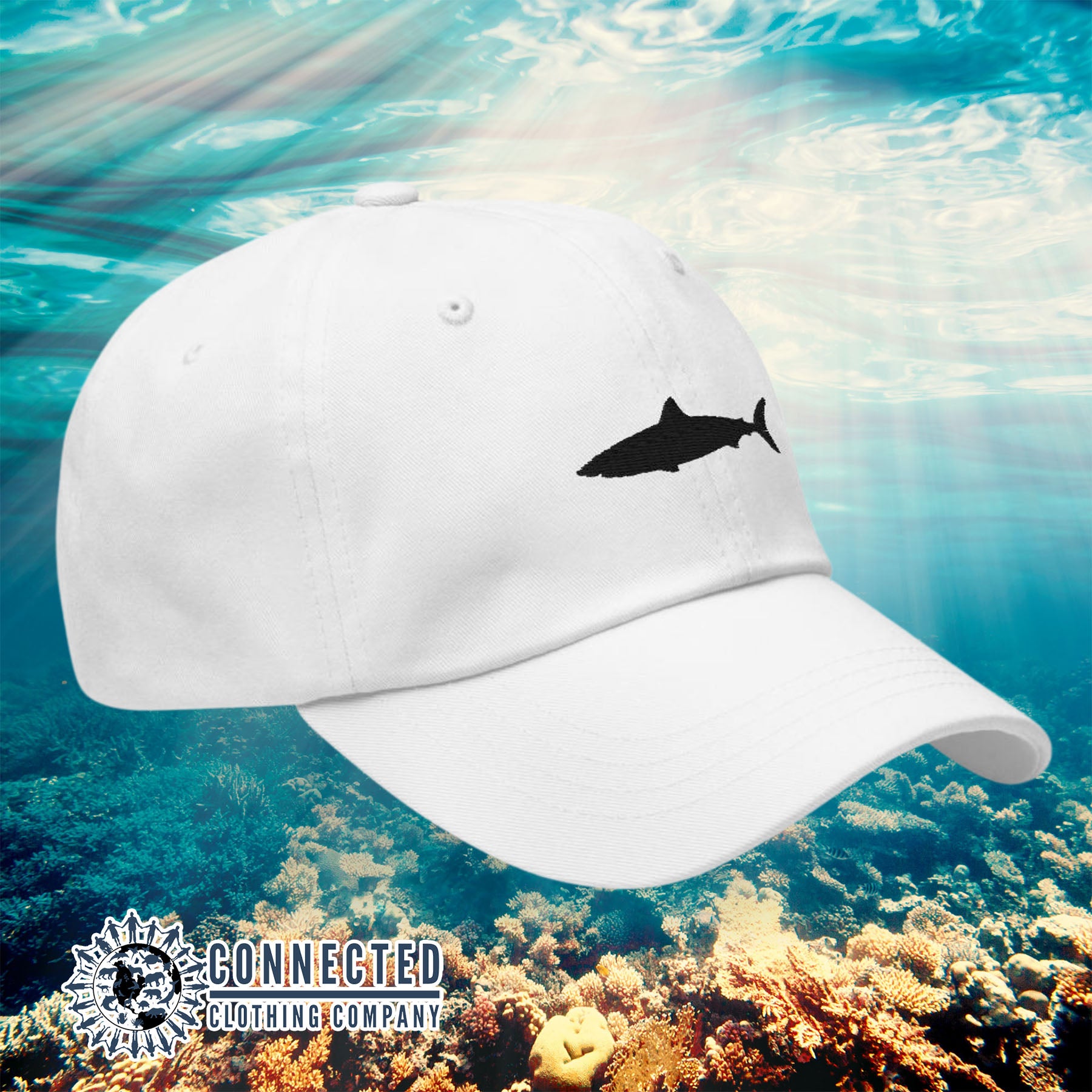 White Shark Cotton Cap - sweetsherriloudesigns - Ethical & Sustainable Clothing That Gives Back - 10% donated to Oceana shark conservation